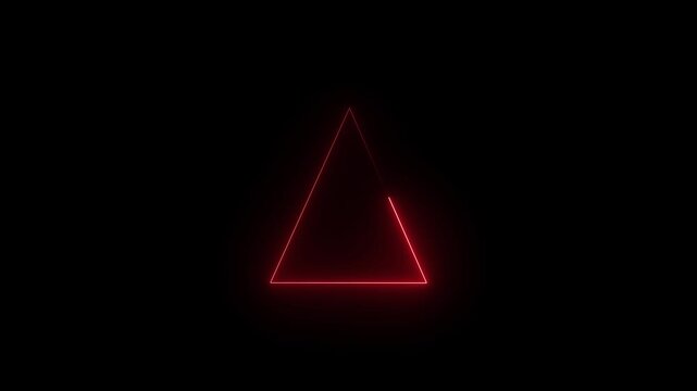 Glowing neon line triangle frame animation on black background. This minimalist design features clean lines with a high-contrast futuristic and electric aesthetic