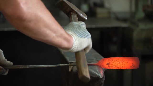 Crafting a Masterpiece: The Art of Metal Forging Revealed in  Dynamic Frames Capturing the Process of Shaping Hot Metal with Hammer and Anvil