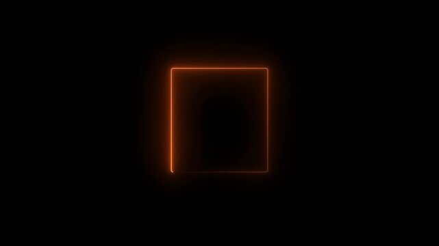 Glowing neon rectangle border frame 4k animated on black background. Glowing neon rectangle frame line