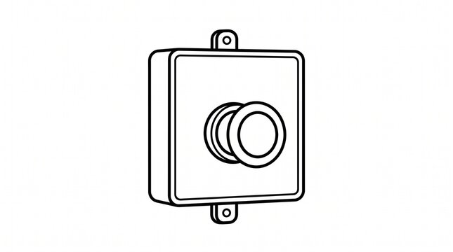 Minimalist black and white line drawing of an emergency stop button