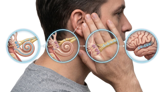 Meniere Disease Inner Ear Disorder Vertigo Vestibular Disorder, Medical illustration showing endolymphatic hydrops affecting balance hearing and vestibular function