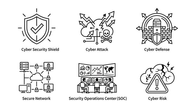 Cybersecurity and Network Protection Line Icon Set