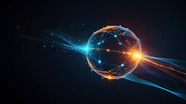Futuristic glowing digital globe sphere with light burst for global business and IT