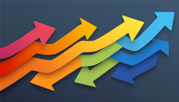 graphic of a progression a sequence of colored arrows indicating process