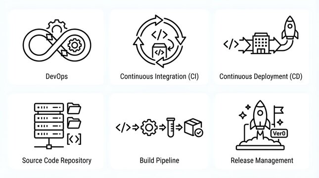 DevOps and CI CD Software Development Life Cycle Icons Set