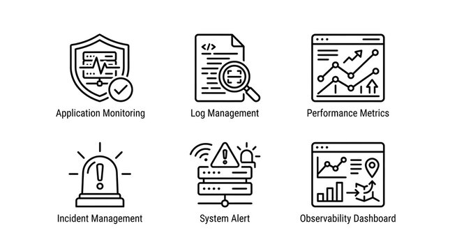 IT Observability and System Monitoring Line Icons Set