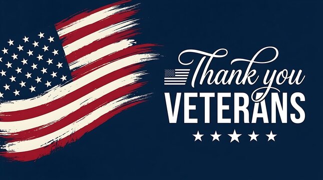 Thank you veterans design with a waving american flag on a dark blue background for patriotic holidays