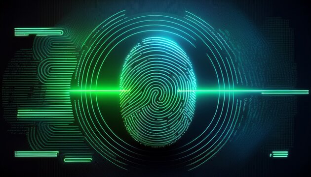 fingerprint check mark biometric security verification authentication scanner digital access approved on screen with green light