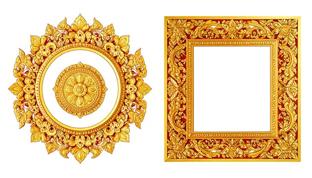Golden ornate frame with intricate sun and geometric patterns.