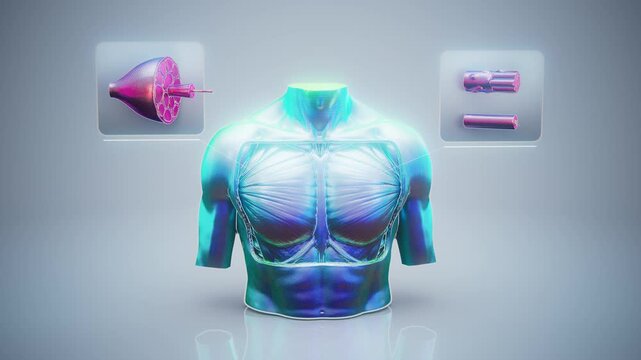 Conceptual 3D animation of pectoral muscle anatomy