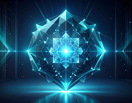 Conceptual visualization of absolute data security and encrypted core in a high-tech chamber