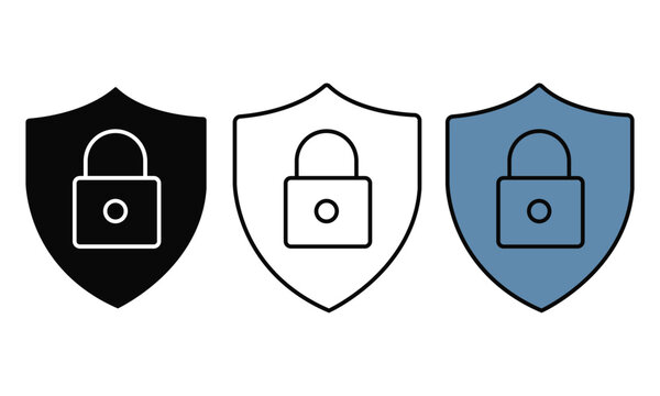 Shield with padlock in black white and blue for security and protection