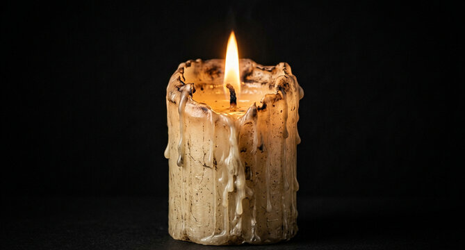 Realistic Lit Wax Candle with Melting Drops and Burning Flame Vector Illustration for Spiritual, Memorial, Vigil, and Cozy Ambient Designs