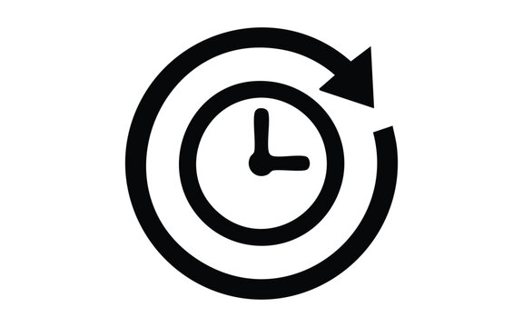 Black clock with circular arrow indicating history or reload