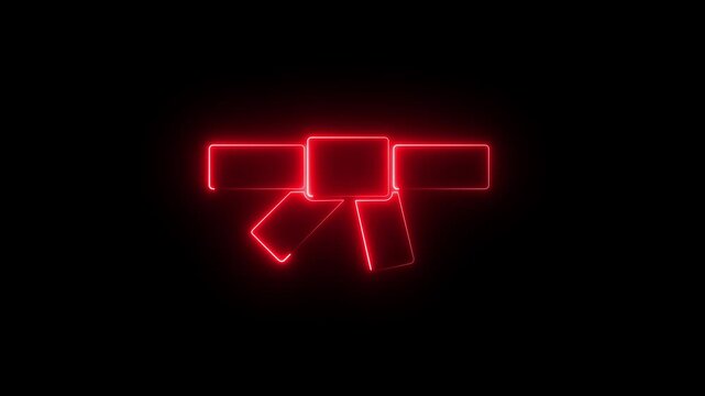 Glowing Neon  Karate Belt Icon on black Background. 4k motion graphic animation.