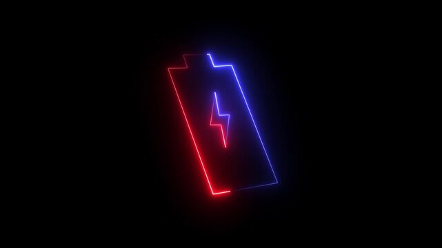 Glowing Neon Battery Health Monitor Icon on black Background. 4k motion graphic animation.