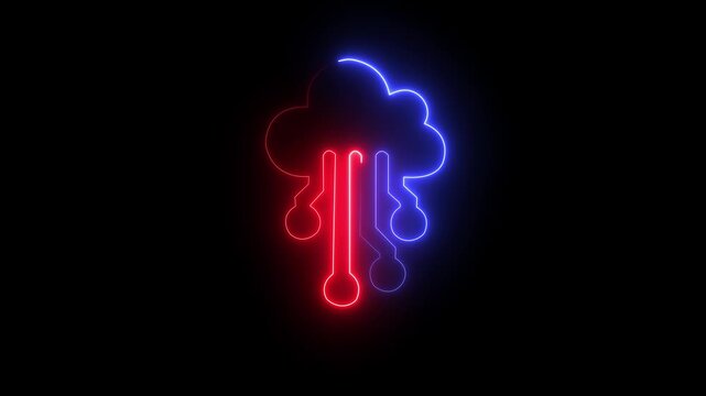 Glowing Neon Cloud Computing Network Icon, Cloud Technology on black Background. 4k motion graphic animation.