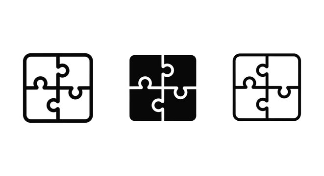 Four interlocking puzzle pieces icon set