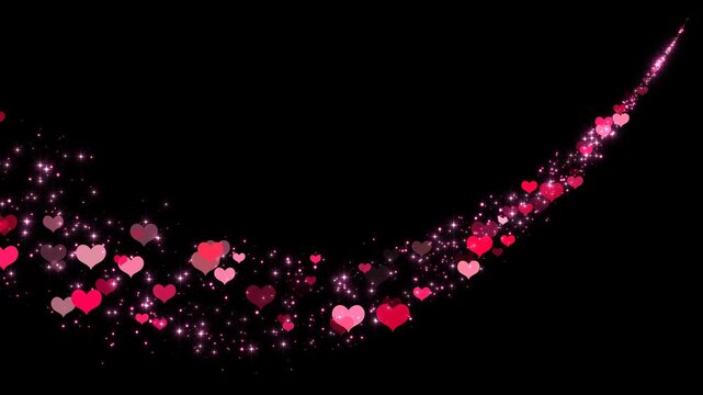 valentines day hearts shiny red lights and glitter stars isolated trail alpha channel animation,glowing heart romantic love overlay social media motion overlay design element