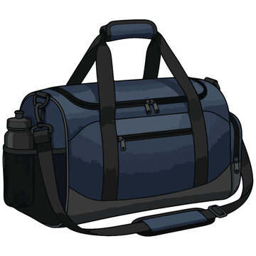 navy blue gym duffel bag with black webbing straps