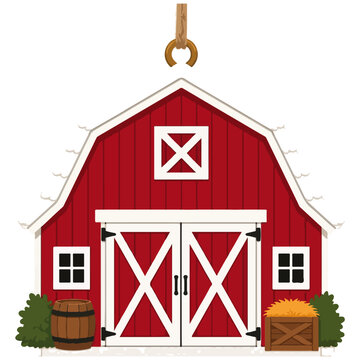 Red Barn Farm Building Holiday Ornament Vector Clipart