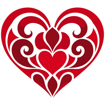 Red Heart with White Filigree Ornamental Pattern Vector