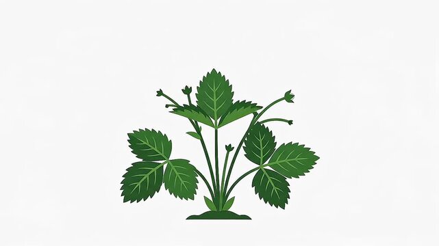 Strawberry plant sprout vector illustration, young growing bush with green trifoliate leaves isolated on white background