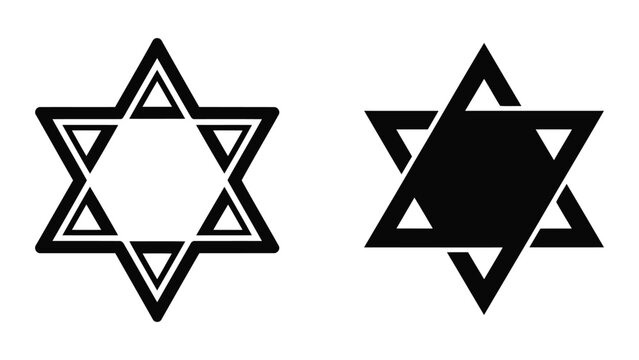 Black and White Star of David Vector Icons Set Featuring Geometric Hexagram Shapes in Minimalist Style