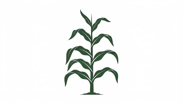 Corn stalk with growing corn cob illustration, symbol of farming, organic crop, and food production