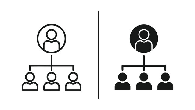 Organizational chart icon set. Corporate hierarchy structure with leader and team members.