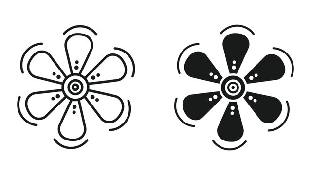 Ceiling fan icons. Rotating ventilation blades for cooling and air circulation systems.