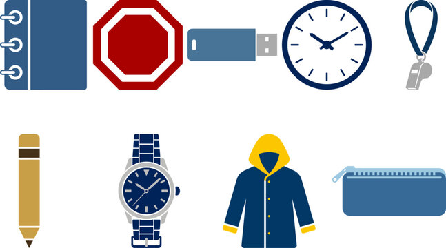 Back to school icon set Colorful everyday objects and stationery on white background