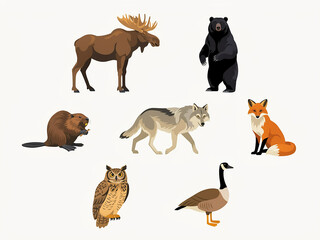 Naklejka premium Cartoon animals illustration set with nature theme