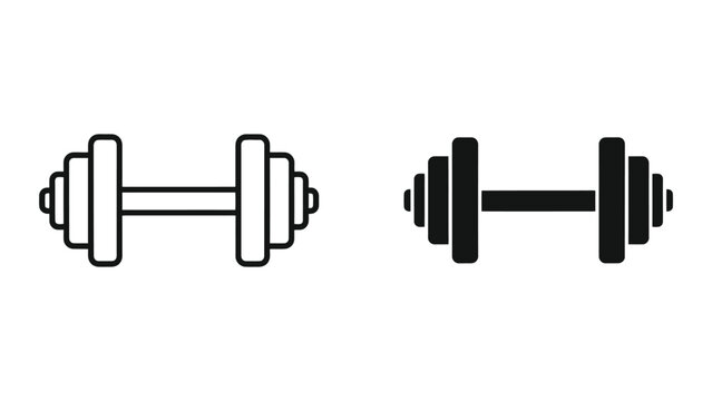 Dumbbell Weight Lifting Icons Set Featuring Solid and Outline Vector Styles for Fitness Applications