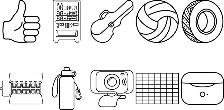 Back to school icon set line art icons of various objects on white background