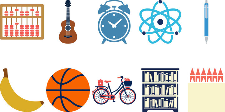 Back to school icon set colorful icons of school supplies and hobbies on white background
