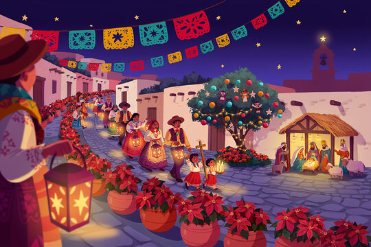 Vibrant las posadas celebration with colorful decorations
