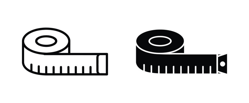Measuring tape icon, editable stroke line pack, measurement tools, construction symbols, clipart icon set vector.