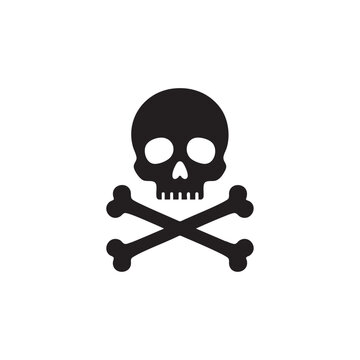 A minimalist black silhouette of a classic skull and crossbones symbol representing danger warning toxicity or pirate imagery