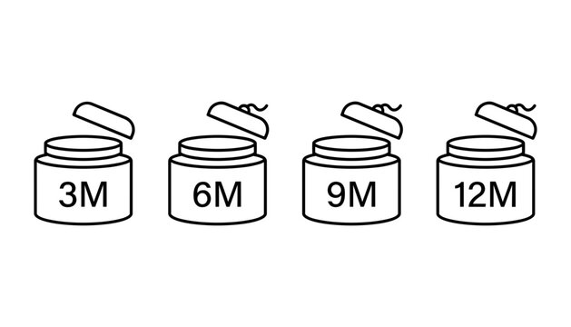 Cylindrical Containers Labeled 3m, 6m, 9m, and 12m with Spiral Springs on Top Featuring Container, Cylinder, Label