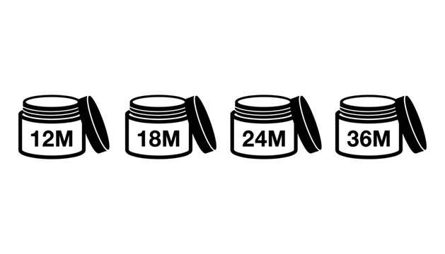 Stacked Time Capsules Labeled 12m, 18m, 24m, and 36m in a Flat Vector Illustration. Featuring Stack, Capsule, Label