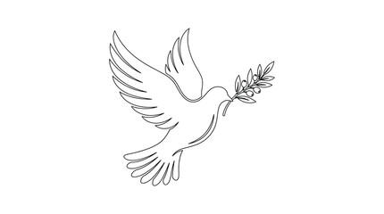 Obraz premium Dove Carrying Olive Branch Black And White Line Silhouette