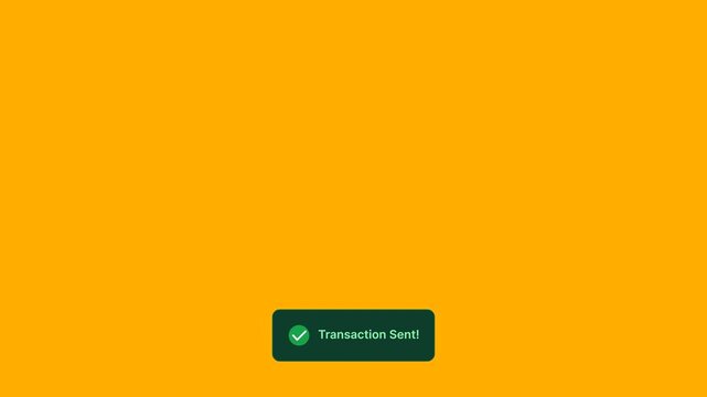 Crypto transaction sending to sent status popup notification, blockchain transfer verification