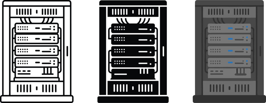 Server rack icon set, flat design, vector illustration