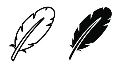 Feather icon set. Simple bird feather silhouette and outline vector graphics. © JOSNA 