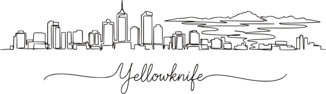 Yellowknife Skyline One Line Drawing Vector