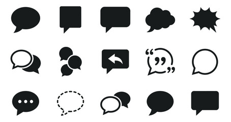 Fototapeta premium Set of various black speech bubble icons for communication and social media messaging design elements