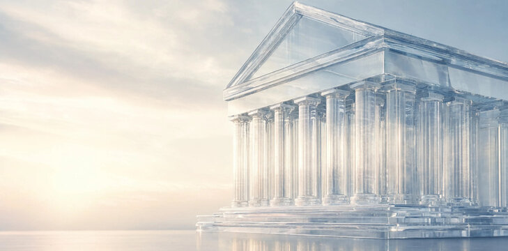 Ethereal glass classical architecture building standing in morning light with architecture classical building structure transparent monument ethereal exterior landmark sculpture