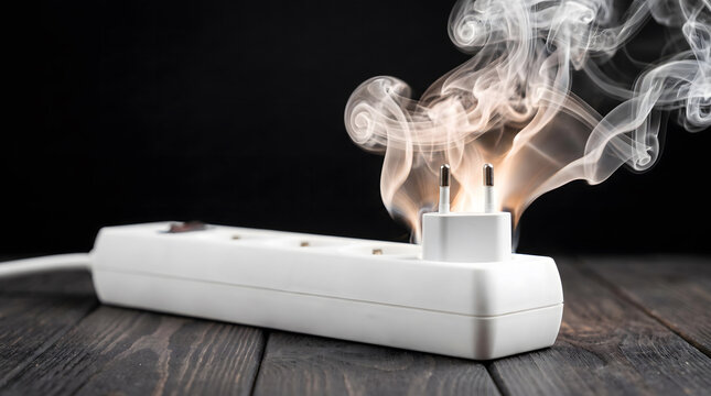 Electrical Plug Socket Burning and Emitting Heavy Smoke Short Circuit Hazard