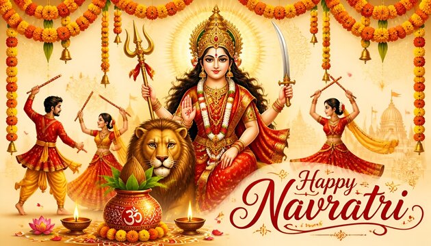 Navratri celebration greeting card with vector illustration
